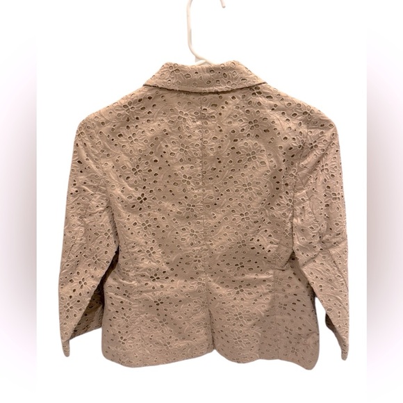 Talbots Tan Floral Eyelet Jacket Blazer 3/4 Unlined Romantic Boho Women’s Size 2 - Picture 2 of 3
